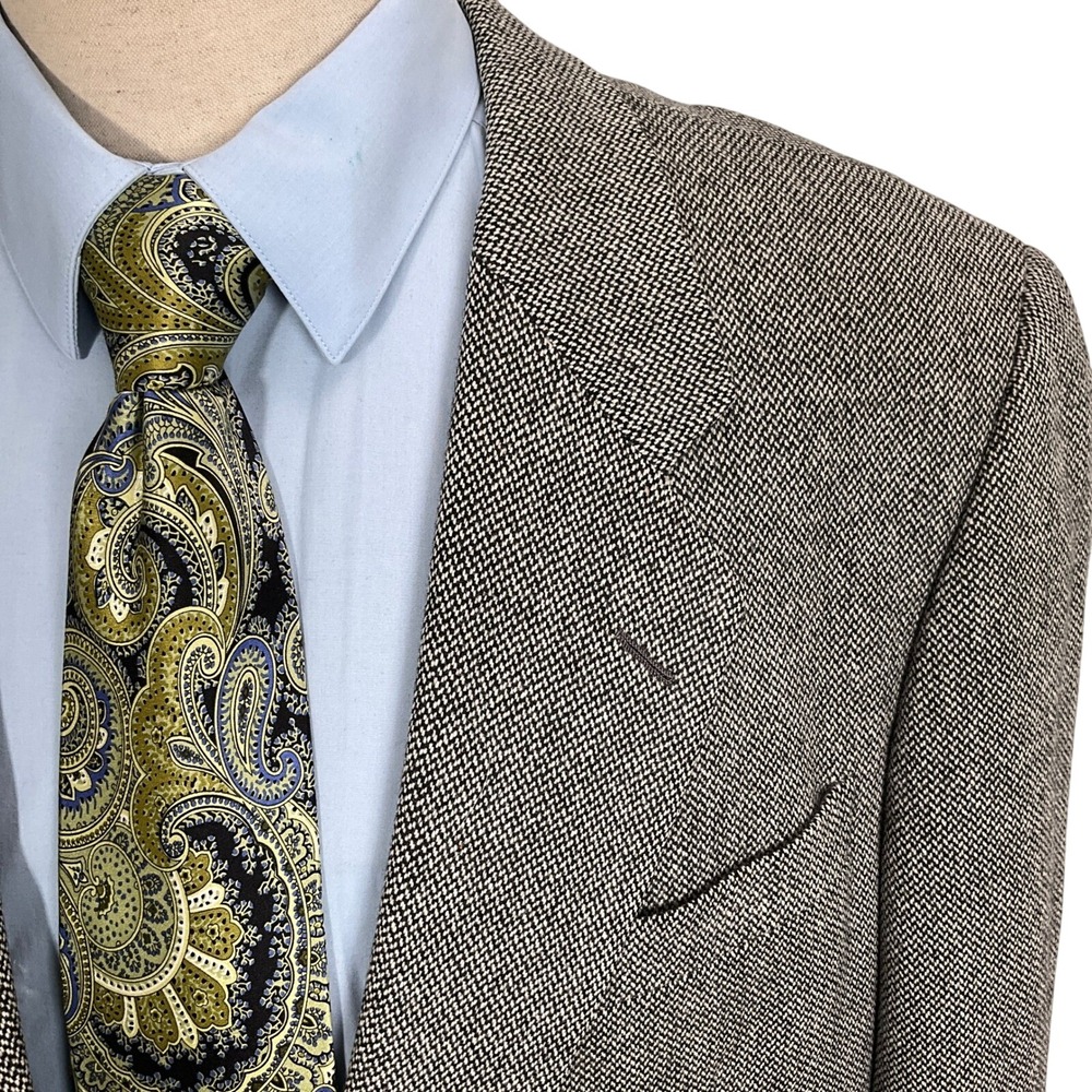 Gieves &‎ Hawkes Bespoke Blazer 47XBlack White Fleck L Herringbone 2 Button Wool